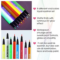 BOBISUKA 8 Colors UV Glow Neon Liquid Eyeliner Set, Matte Colored Eyeliners Pen, Colorful Waterproof Smudge-proof Pigmented Graphic Liners, Delineadores de Colores Para Ojos Eye Makeup Gift Kit