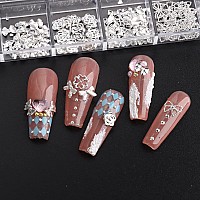 3D Metal Nail Charms Silver Gold Nail Studs Ribbons Flowers Shaped Metal Rivets Charms Y2K Nail Art Jewels Mixed Rhinestones Cav