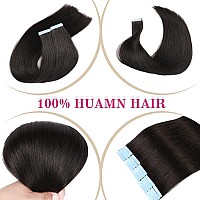 Tape in Hair Extensions Human Hair 20Pieces 40g 16 inch Double Weft Real Human Hair Extensions Seamless Straight Human Hair Extensions for Fashion Women Tape in Extensions #1B Natural Black