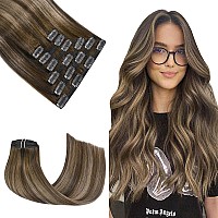 Honsoo Clip In Hair Extensions Mushroom Brown 18In 120G 7Pcs Remy Real Human Hair Extensions Clip In Silky Straight Human Hair