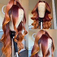 haha Ginger Ombre Lace Front Wig Human Hair 13x4 Hd Lace Frontal Wig Body Wave Red Orange Skunk Stripe Wig Human Hair Highlight Lace Front Wig Pre Plucked Colored 150% Density 20 Inch