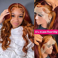 haha Ginger Ombre Lace Front Wig Human Hair 13x4 Hd Lace Frontal Wig Body Wave Red Orange Skunk Stripe Wig Human Hair Highlight Lace Front Wig Pre Plucked Colored 150% Density 20 Inch