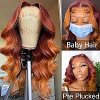 haha Ginger Ombre Lace Front Wig Human Hair 13x4 Hd Lace Frontal Wig Body Wave Red Orange Skunk Stripe Wig Human Hair Highlight Lace Front Wig Pre Plucked Colored 150% Density 20 Inch