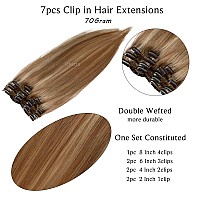 Clip in Hair Extensions Real Human Hair, Ombre Hair Extensions Clip ins, Brown to Blonde Highlights Real Hair Extensions Clip in Human Hair,14Inch 70G 7 Pcs Wefts Straight Remy Hair Extensions Clip on