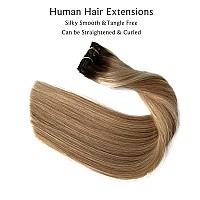 Clip in Hair Extensions Real Human Hair, Ombre Hair Extensions Clip ins, Brown to Blonde Highlights Real Hair Extensions Clip in Human Hair,14Inch 70G 7 Pcs Wefts Straight Remy Hair Extensions Clip on