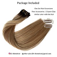 Clip in Hair Extensions Real Human Hair, Ombre Hair Extensions Clip ins, Brown to Blonde Highlights Real Hair Extensions Clip in Human Hair,14Inch 70G 7 Pcs Wefts Straight Remy Hair Extensions Clip on