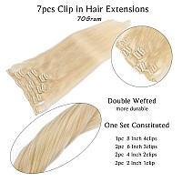 Clip in Hair Extensions Real Human Hair,Platinum Blonde Hair Extensions Clip in Human Hair, 7 Pieces 70G Real Hair Extensions Remy Human Hair Clip in Extensions 12 Inch Double Wefts Clip ins for Women