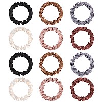 Pengxiaomei 12Pcs Satin Scrunchies Coffee Color Series Satin Hair Ties Elastic Hair Bands Ponytail Holder Hair Accessories Vale