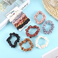 Pengxiaomei 12Pcs Satin Scrunchies Coffee Color Series Satin Hair Ties Elastic Hair Bands Ponytail Holder Hair Accessories Vale