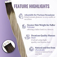 Fshine Ombre Tape In Hair Extensions Human Hair 14 Inch Brown Fading To Ash Blonde And Platinum Blonde Tape In Hair Extensions R