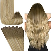 Fshine Human Hair Tape In Extensions Brown To Caramel Blonde And Platinum Blonde Hair Extensions Tape In Ombre Remy Hair 20 Inch