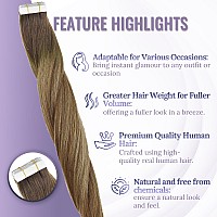 Fshine Tape In Hair Extensions Ombre Darkest Brown Fading To Brown And Caramel Blonde Tape In Human Hair Extensions 14 Inch Soft