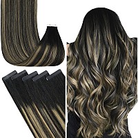 Fshine Tape In Hair Extensions Human Hair 12 Inch 30 Grams Natural Black To Caramel Brown And Black Tape In Hair Extensions 20Pc