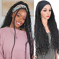 Aisaide Box Braid Wigs For Black Women Goddess Braided Wigs Curly Braided Headband Wig Faux Locs Braided Ponytail With Curls Bra