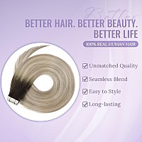 Fshine Tape In Hair Extensions Ombre 16 Inch Brown Fading To Ash Blonde And Platinum Blonde Tape In Human Hair Extensions Soft S