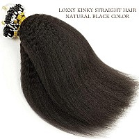 Microlink Hair Extensions Human Hair Kinky Straight 14Inch Coarse Straight Natural Color Silky Soft Micro Rings Hair Extensions