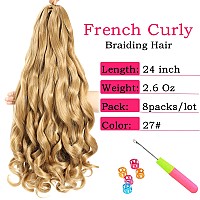 French Curly Braiding Hair 24 Inch 8 Packs Pre Stretched Bouncy Braiding Hair Loose Wavy Braiding Hair Synthetic Hair Extensi