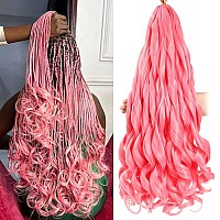 French Curly Braiding Hair 24 Inch 8 Packs Pink Color Pre Stretched Bouncy Braiding Hair Loose Wavy Braiding Hair Synthetic H