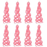 French Curly Braiding Hair 24 Inch 8 Packs Pink Color Pre Stretched Bouncy Braiding Hair Loose Wavy Braiding Hair Synthetic H