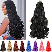 French Curly Braiding Hair 24 Inch 8 Packs Pre Stretched Bouncy Braiding Hair Loose Wavy Braiding Hair Synthetic Hair Extensi