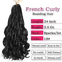 French Curly Braiding Hair 24 Inch 8 Packs Pre Stretched Bouncy Braiding Hair Loose Wavy Braiding Hair Synthetic Hair Extensi