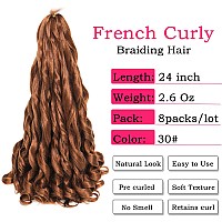 French Curly Braiding Hair 24 Inch 8 Packs Pre Stretched Bouncy Braiding Hair Loose Wavy Braiding Hair Synthetic Hair Extensi