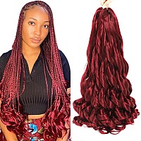 French Curly Braiding Hair 24 Inch 8 Packs Burgundy Color Pre Stretched Bouncy Braiding Hair Loose Wavy Braiding Hair Synthet