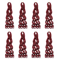 French Curly Braiding Hair 24 Inch 8 Packs Burgundy Color Pre Stretched Bouncy Braiding Hair Loose Wavy Braiding Hair Synthet