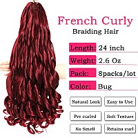 French Curly Braiding Hair 24 Inch 8 Packs Burgundy Color Pre Stretched Bouncy Braiding Hair Loose Wavy Braiding Hair Synthet