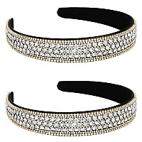 Yission 2 Pcs Rhinestone Headbands For Women Glitter Crystal Headband Fashion Jeweled Headbands For Girls Gorgeous Hair Access