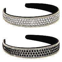 Yission 2 Pcs Rhinestone Headbands For Women Glitter Crystal Headband Fashion Jeweled Headbands For Girls Gorgeous Hair Access