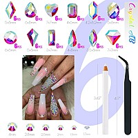 Qiipii 2052Pcs Crystal Ab Nail Rhinestones Ab Crystal Nail Charms 72 Multi Shapes Flatback Rhinestones Big Nail Art Gems 1980 R