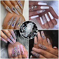 Qiipii 2052Pcs Crystal Ab Nail Rhinestones Ab Crystal Nail Charms 72 Multi Shapes Flatback Rhinestones Big Nail Art Gems 1980 R