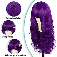 Anogol Hair Cap80Cm32Inch Purple Wig Dark Purple Curly Wig For Anime Cosplay Women Long Purple Wig With Bangs Purple Hair For