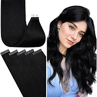 Fshine Tape In Hair Extensions Human Hair 24 Inch Black Hair Extensions 50G Natural Remy Tape In Soft Straight Remy Hair Human H