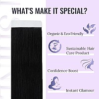 Fshine Tape In Hair Extensions Human Hair 24 Inch Black Hair Extensions 50G Natural Remy Tape In Soft Straight Remy Hair Human H