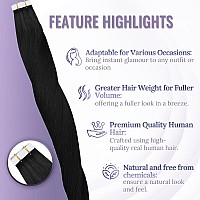 Fshine Tape In Hair Extensions Human Hair 24 Inch Black Hair Extensions 50G Natural Remy Tape In Soft Straight Remy Hair Human H