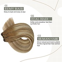 Fshine Hand Tied Weft Hair Extensions Gifts For Women 24 Inch Sew In Hair Extensions 100Gram Full Head Remy Hair Color 6 Bro