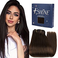 Fshine Hand Tied Weft Hair Extensions Real Human Hair 24 Inch Dark Brown Double Weft Full Head Sew In Hair Extensions Remy Hai