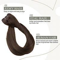 Fshine Hand Tied Weft Hair Extensions Real Human Hair 24 Inch Dark Brown Double Weft Full Head Sew In Hair Extensions Remy Hai