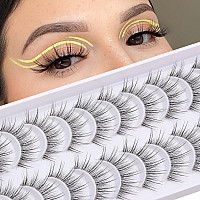 outopen 10 Pairs Clear Band Manga Lashes Natural Look 12MM Anime Lashes Spiky