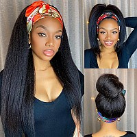 Wignee Kinky Straight Headband Wig For Women 22 Inches Yaki Straight Wigs With Black Headband Synthetic Hair Easy To Style