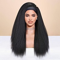 Wignee Kinky Straight Headband Wig For Women 22 Inches Yaki Straight Wigs With Black Headband Synthetic Hair Easy To Style