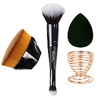 Duo Ended Foundation Concealer Makeup Brush 2 In 1 Plus Large Flat Top Kabuki Flawless Foundation Brush Black Makeup Sponge A