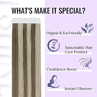 Fshine Hair Extension With Tape 16 Inch Seamless Tape In Extensions Natural Color 8 Ash Brown Highlight 60 Platinum Blonde Human