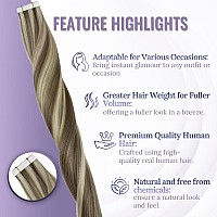 Fshine Hair Extension With Tape 16 Inch Seamless Tape In Extensions Natural Color 8 Ash Brown Highlight 60 Platinum Blonde Human