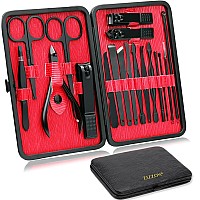 Zizzon Manicure Set 18 In 1 Professional Pedicure Set Nail Scissors Grooming Kit With Leather Travel Case Blackred