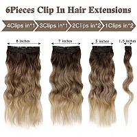 Wecan Clip In Hair Extension 20 Inch Ombre Blonde 6Pcs Natural Long Wavy Curly Hairpieces For Women Thick Synthetic Fiber Double