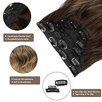 Wecan Clip In Hair Extension 20 Inch Ombre Blonde 6Pcs Natural Long Wavy Curly Hairpieces For Women Thick Synthetic Fiber Double