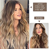 Wecan Clip In Hair Extension 20 Inch Ombre Blonde 6Pcs Natural Long Wavy Curly Hairpieces For Women Thick Synthetic Fiber Double